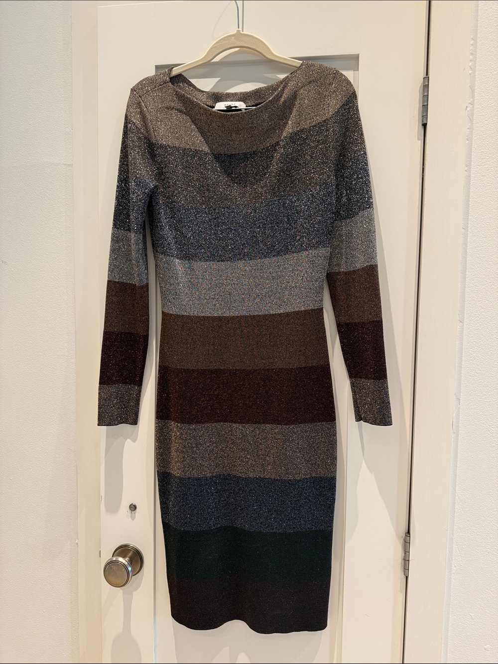 Reiss Metallic Striped Long Sleeve Dress - Brown, Gray, Black